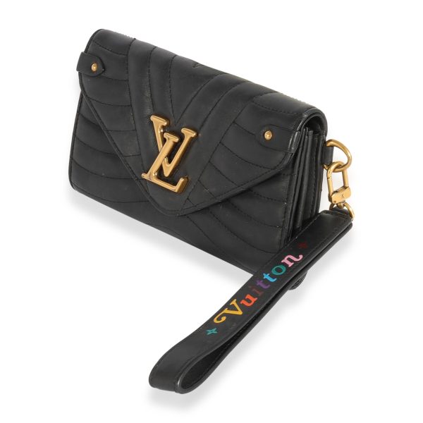 123087 sv Louis Vuitton Black Calfskin New Wave Long Wristlet Wallet