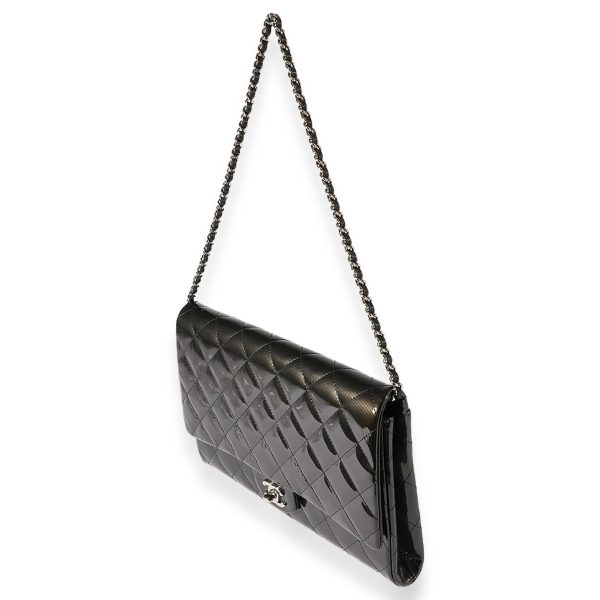 123138 sv ec9dfad1 c1a5 4083 8de5 3a2babd5ad98 Chanel Black Vertical Stripe Patent Classic Flap Clutch with Chain