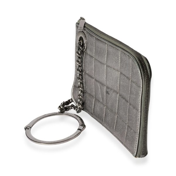 123161 sv Chanel Metallic Chocolate Bar Leather Handcuff Wristlet