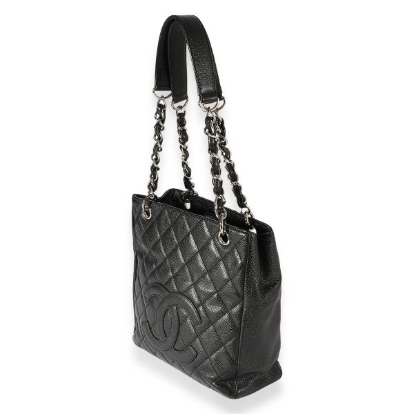 123164 sv Chanel Black Quilted Caviar Petite Shopping Tote