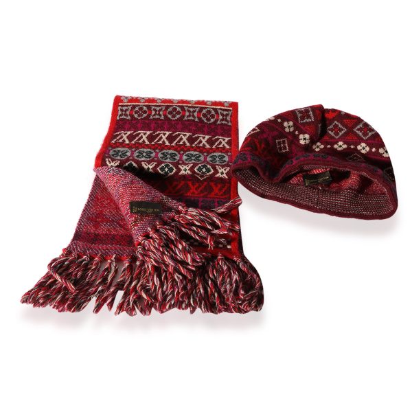 123250 sv Louis Vuitton Kids Multicolor Monogram Cashmere Hat Scarf Set