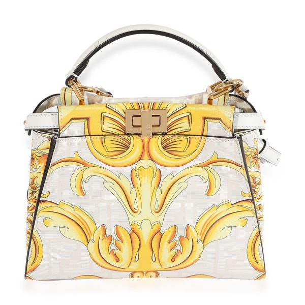 123408 fv Fendi x Versace Fendace Gold Baroque White FF Motif Mini Peekaboo