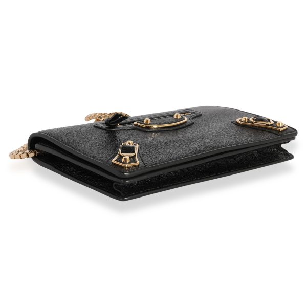 123419 box Balenciaga Black Chévre Leather Metallic Edge Chain Wallet