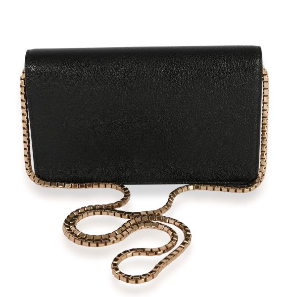 123419 bv Balenciaga Black Chévre Leather Metallic Edge Chain Wallet