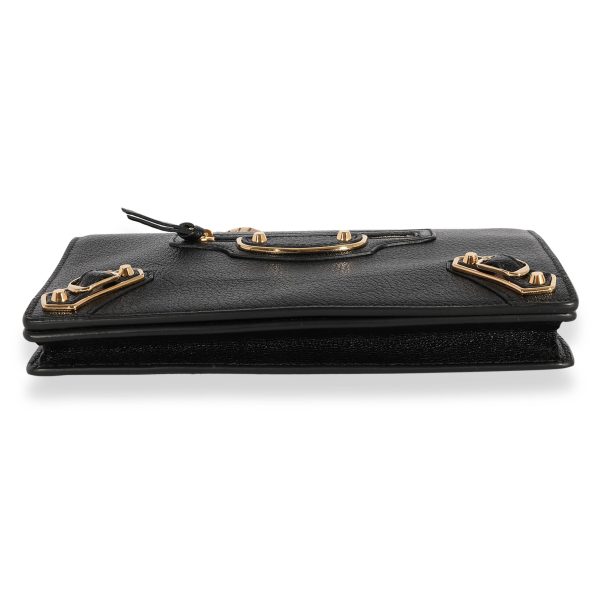 123419 pv Balenciaga Black Chévre Leather Metallic Edge Chain Wallet