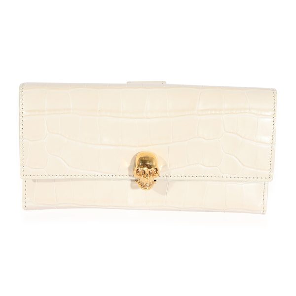 123446 fv Alexander McQueen Cream Embossed Calfskin Skull Wallet