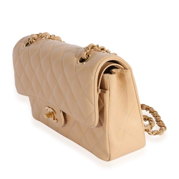 123488 sv Chanel Beige Quilted Caviar Small Classic Double Flap