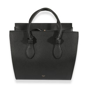 123612 fv 67529f0e c2a9 4291 9c33 ec36580e2ed7 Celine Black Pebbled Leather Small Tie Tote