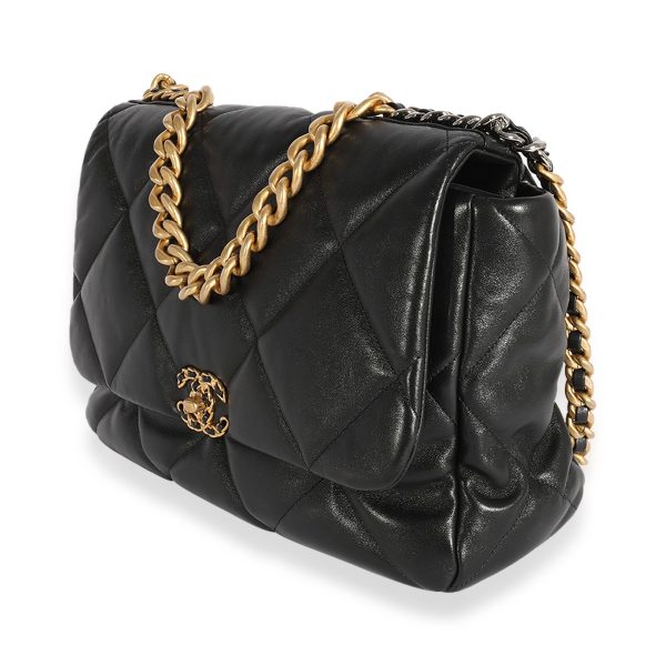 123640 sv Chanel Black Quilted Lambskin Large Chanel 19 Flap Bag