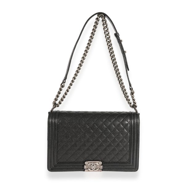 123647 bv Chanel Black Quilted Caviar Medium Boy Bag