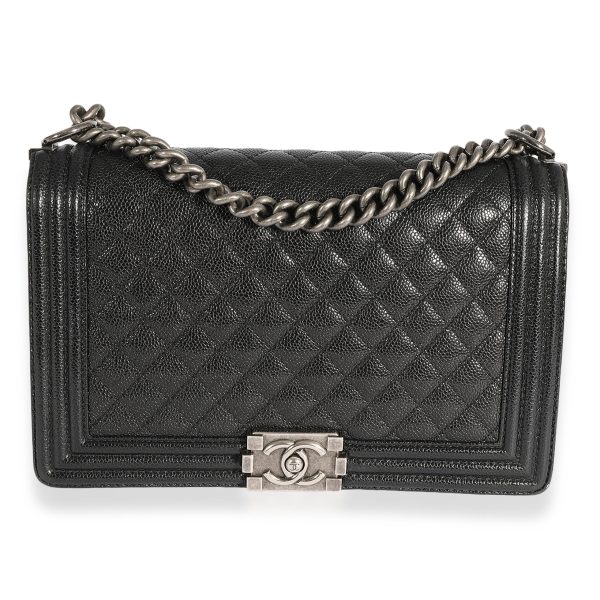 123647 fv Chanel Black Quilted Caviar Medium Boy Bag