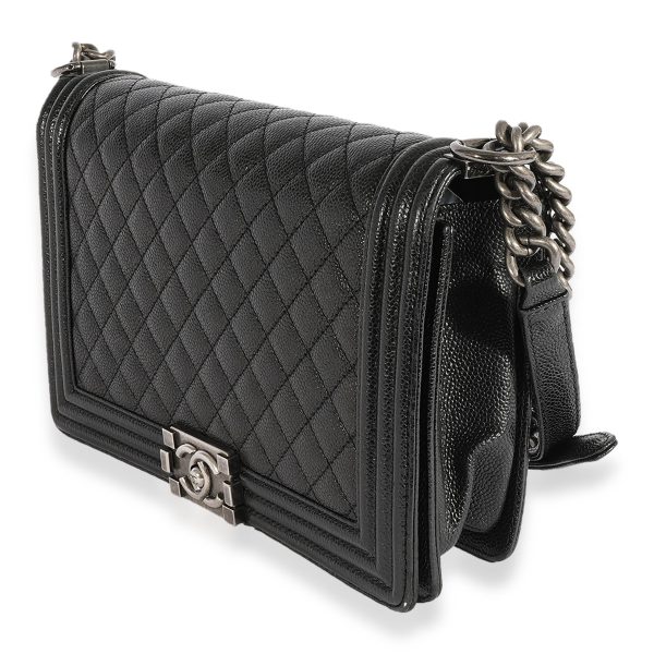 123647 sv Chanel Black Quilted Caviar Medium Boy Bag