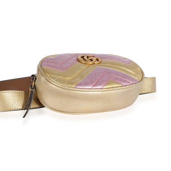 123693 bv Gucci Metallic Gold Pink Matelassé Marmont Belt Bag