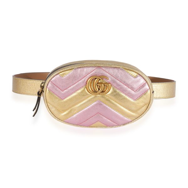 123693 fv Gucci Metallic Gold Pink Matelassé Marmont Belt Bag