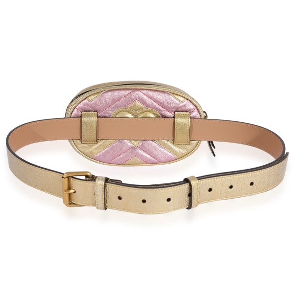 123693 pv Gucci Metallic Gold Pink Matelassé Marmont Belt Bag