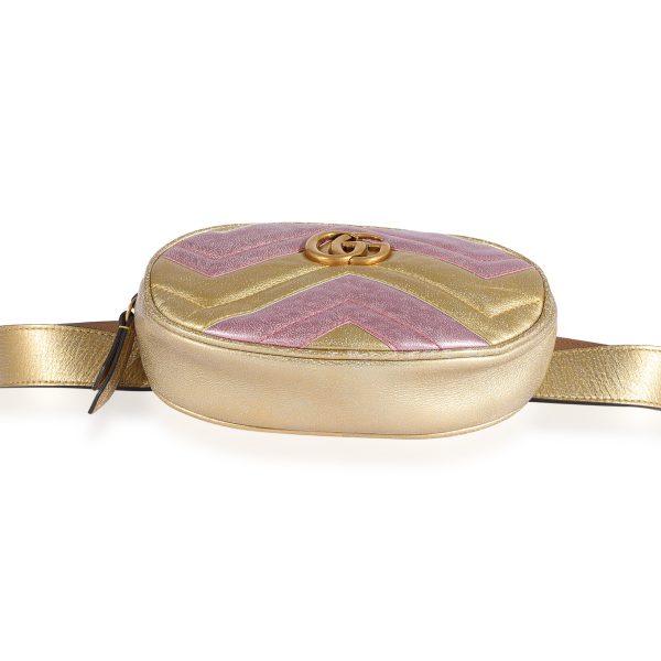 123693 stamp Gucci Metallic Gold Pink Matelassé Marmont Belt Bag