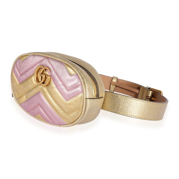 123693 sv Gucci Metallic Gold Pink Matelassé Marmont Belt Bag