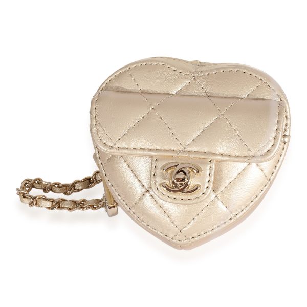 123712 fv Chanel Metallic Gold Quilted Lambskin Heart Coin Purse Necklace