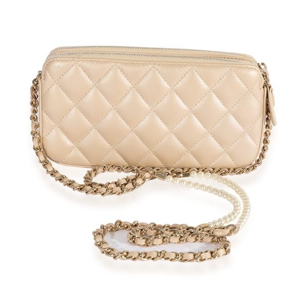 123937 pv bc2aaa9d fbbe 4661 b508 0933dfd0351e Chanel Gold Quilted Lambskin Double Zip Pearl Chain Wallet