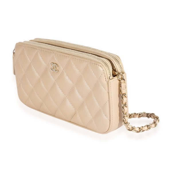 123937 sv dd4925ad f11c 4a25 b84b 14546873df97 Chanel Gold Quilted Lambskin Double Zip Pearl Chain Wallet