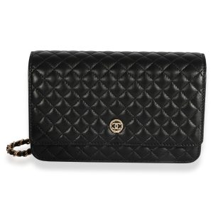 124003 fv Chanel Black Quilted Lambskin Chanel Crest Wallet On Chain