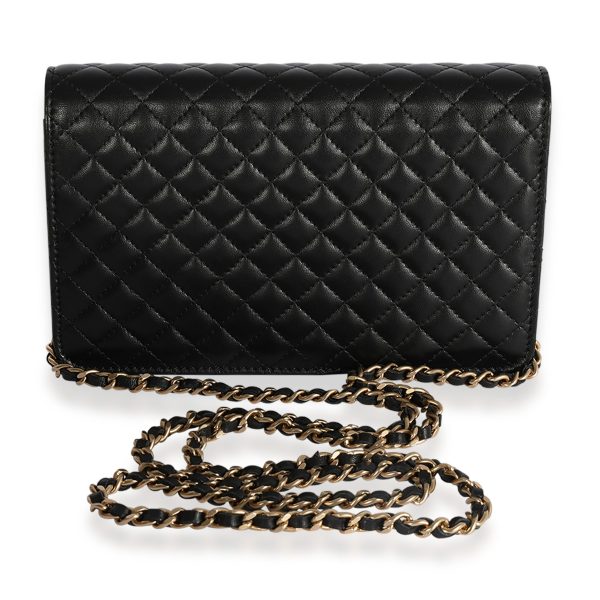 124003 pv Chanel Black Quilted Lambskin Chanel Crest Wallet On Chain