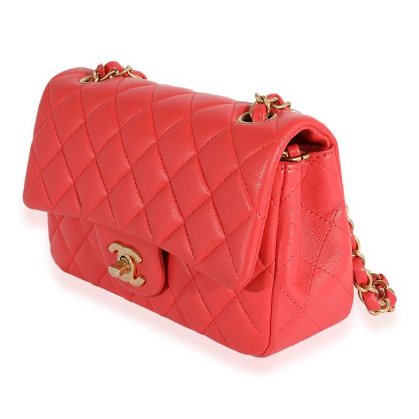 124077 sv Chanel Coral Quilted Lambskin Mini Rectangular Classic Flap Bag