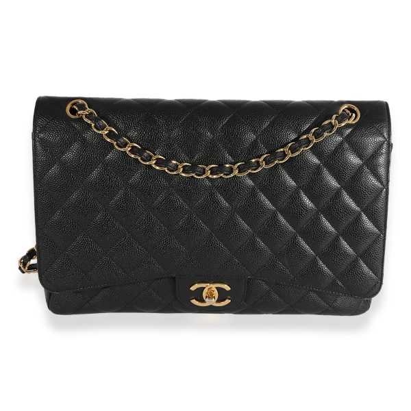 124162 fv Chanel Black Quilted Caviar Maxi Classic Double Flap Bag