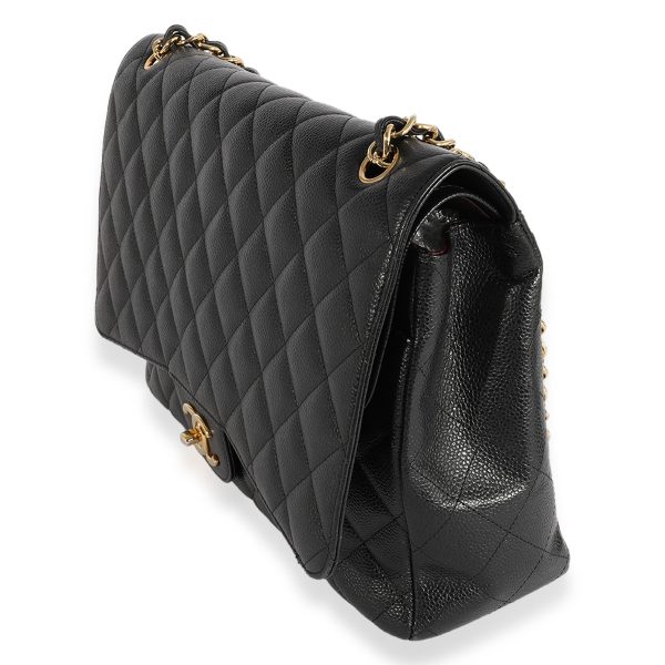 124162 sv Chanel Black Quilted Caviar Maxi Classic Double Flap Bag