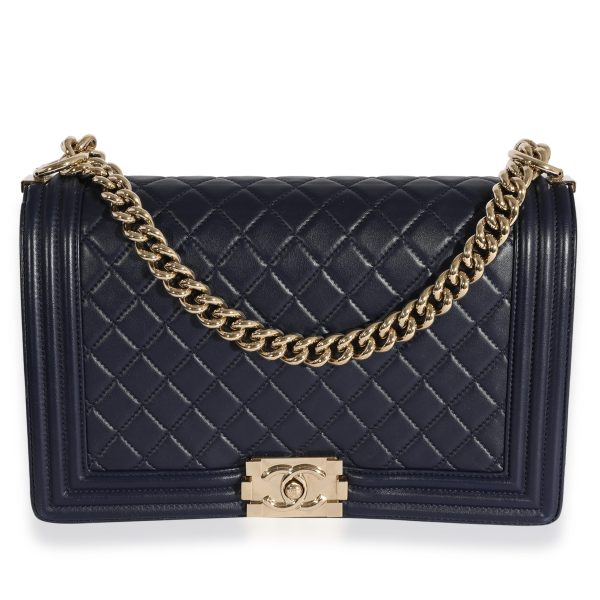 124167 fv Chanel Navy Quilted Lambskin Large Boy Bag