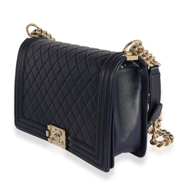 124167 sv Chanel Navy Quilted Lambskin Large Boy Bag