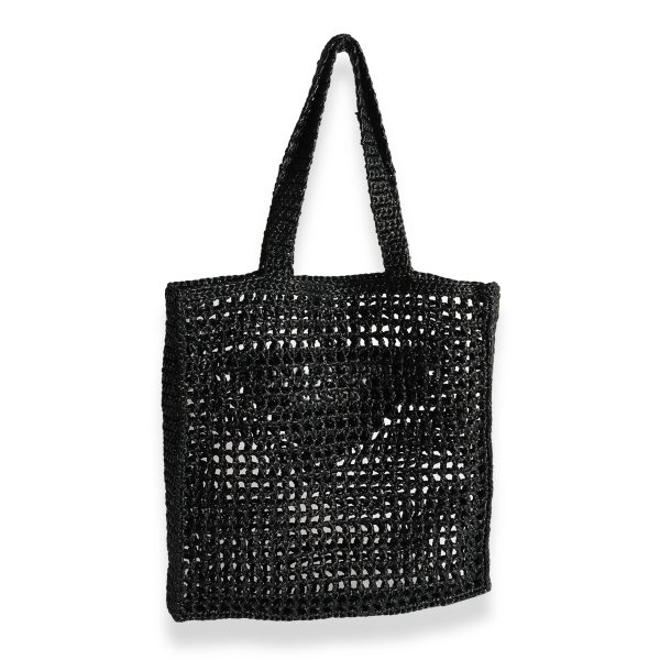 124202 bv Prada Black White Logo Raffia Tote