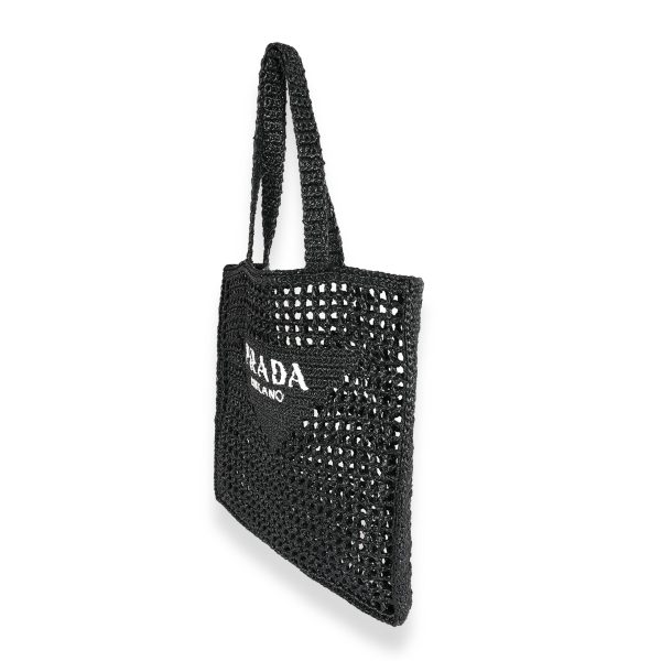 124202 sv Prada Black White Logo Raffia Tote