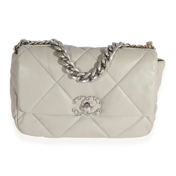 124335 fv 741b3aca 7ff2 4493 8637 b2adac971e76 Chanel Cement Gray Quilted Lambskin Medium Chanel 19 Bag