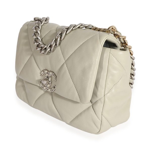 124335 sv eac90ea7 03f8 41e8 a4da 19efb92c27a1 Chanel Cement Gray Quilted Lambskin Medium Chanel 19 Bag