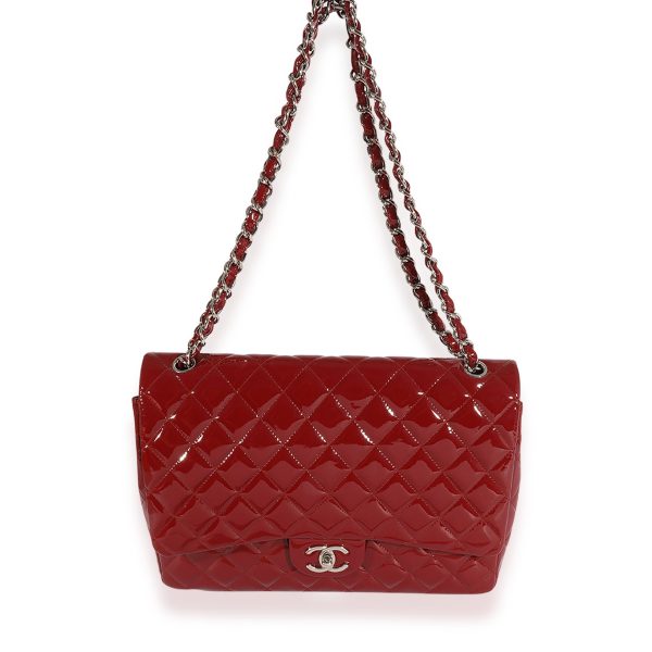 124465 av 68e60868 67da 445b b718 0702488e7ada Chanel Dark Red Quilted Patent Leather Maxi Classic Double Flap Bag