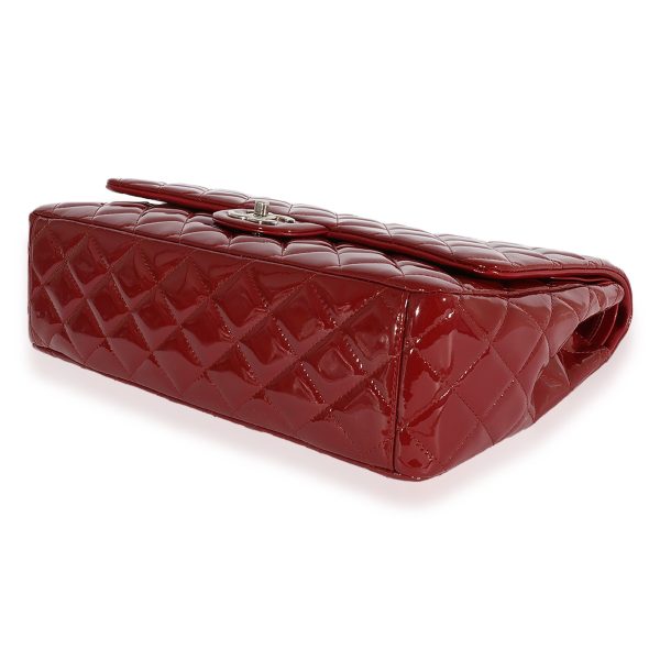 124465 clasp c397f9d8 cd95 497f 95a6 515b2fc1ff96 Chanel Dark Red Quilted Patent Leather Maxi Classic Double Flap Bag