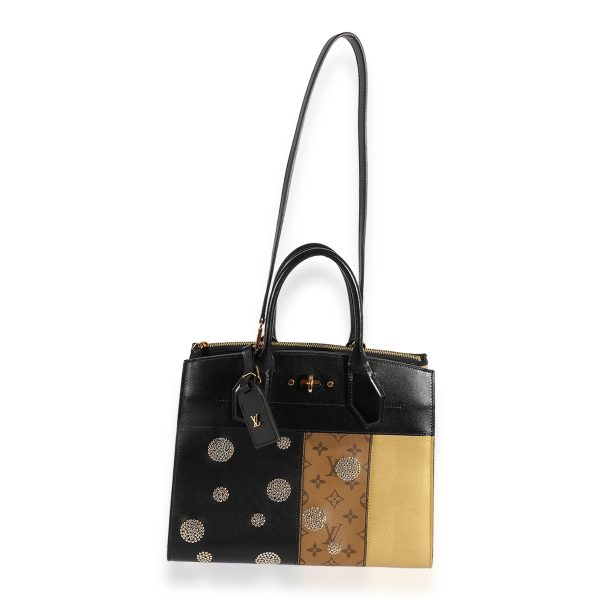 124577 av Louis Vuitton Black Calfskin Monogram Canvas Studded City Steamer