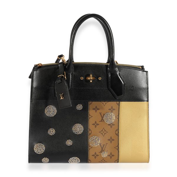 124577 fv Louis Vuitton Black Calfskin Monogram Canvas Studded City Steamer