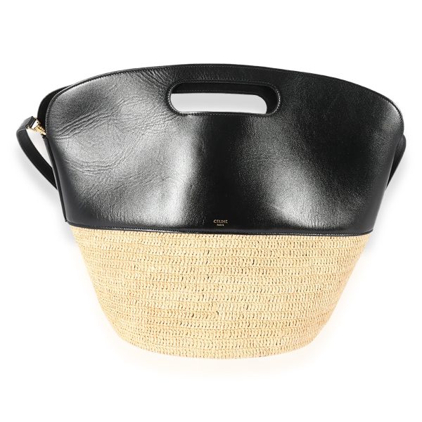 124587 fv Celine Black Calfskin Raffia Basket Bag