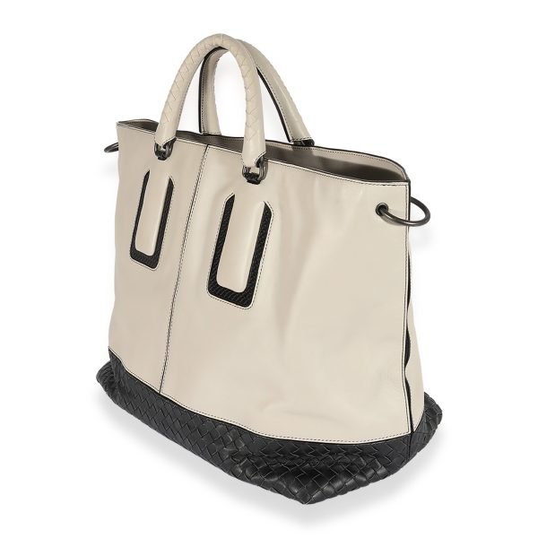 124683 sv 408ce3db 20b7 476f bda2 de53145de0a9 Bottega Veneta Taupe Leather Black Intrecciato Convertible Tote