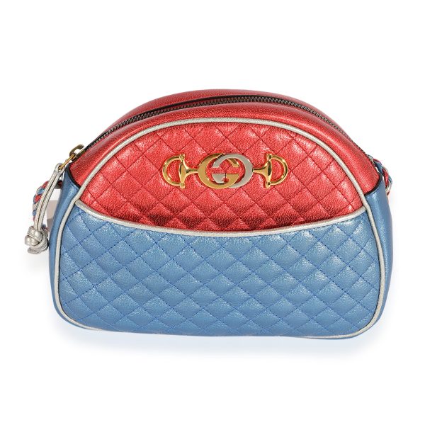 124692 fv Gucci Metallic Blue Multicolor Nappa Trapuntata Shoulder Bag