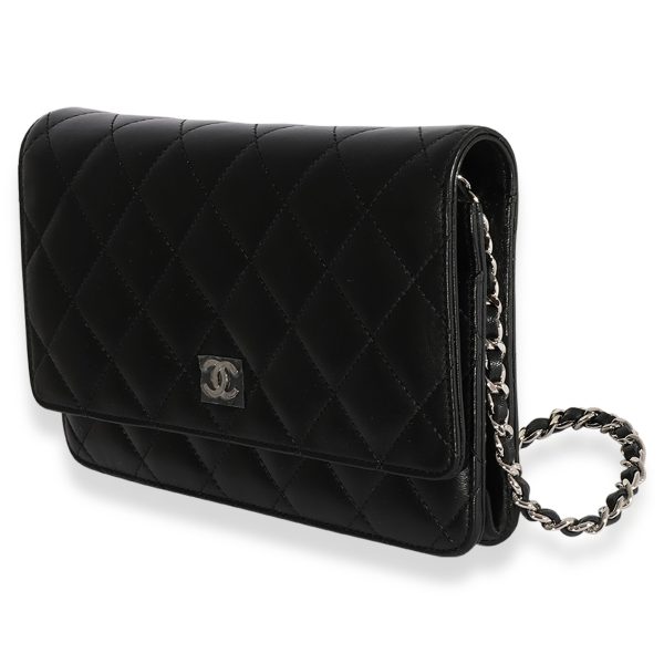 124890 sv Chanel Black Quilted Lambskin Wallet on Chain