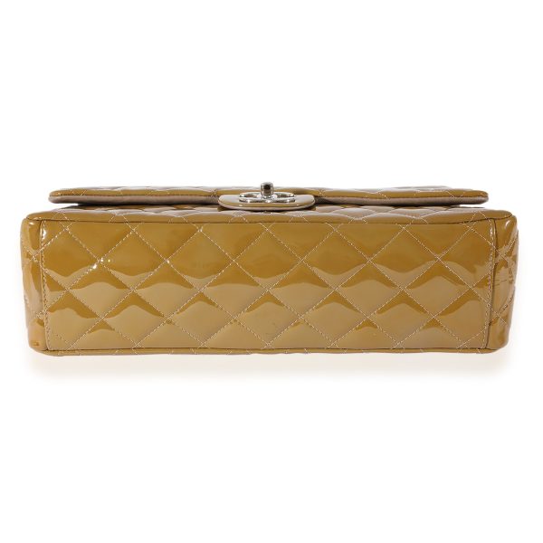 124893 stamp Chanel Tan Quilted Patent Leather Maxi Double Flap