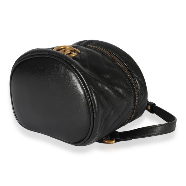 124994 stamp Gucci Black Matelassé Calfskin GG Marmont Round Backpack