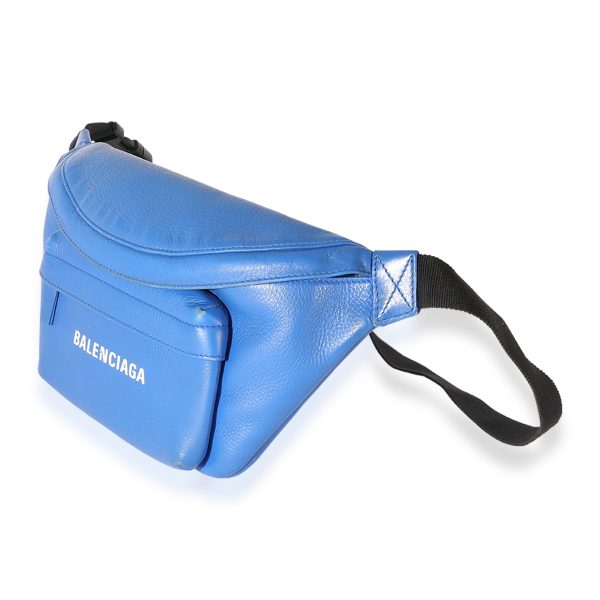 125052 sv Balenciaga Blue Leather Everyday Logo Bum Bag