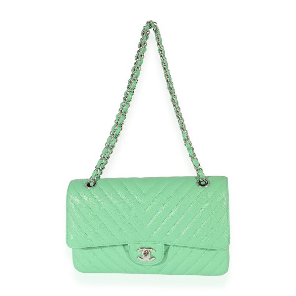 125071 bv 159c7371 f3c7 43ad 8520 52a11e5eeb06 Chanel Green Chevron Quilted Caviar Medium Classic Flap Bag