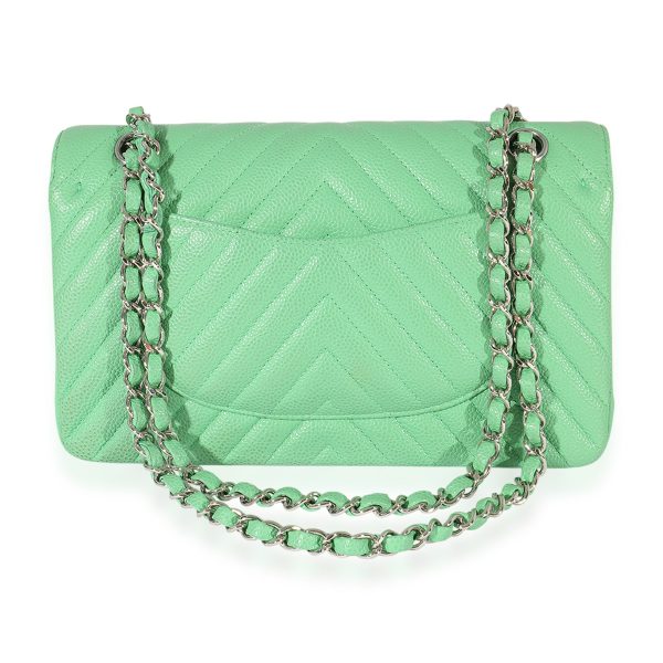 125071 stamp da274778 301a 4329 bad8 c58b38e93f7c Chanel Green Chevron Quilted Caviar Medium Classic Flap Bag