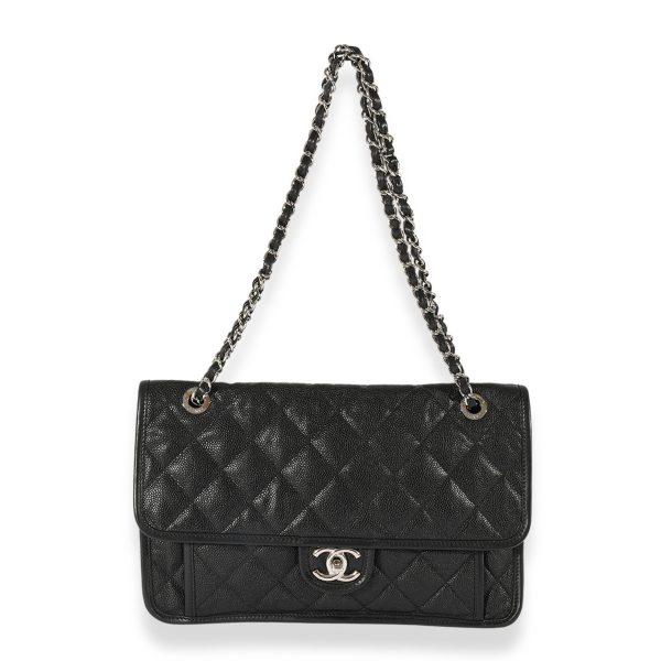 125106 bv Chanel Black Quilted Caviar Large French Riviera Flap Bag