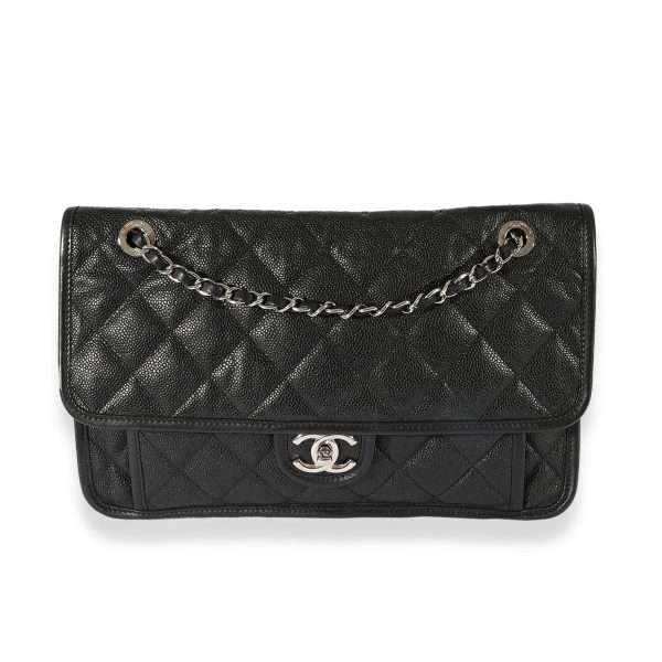 125106 fv Chanel Black Quilted Caviar Large French Riviera Flap Bag